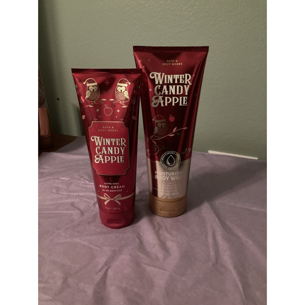 2pc Set Bath and Body Works WINTER CANDY APPLE Body Cream & Body Wash